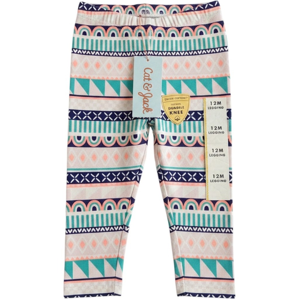 Cat & Jack Baby Girls 12M Leggings Geometric Tribal Print Tough Cotton NWT